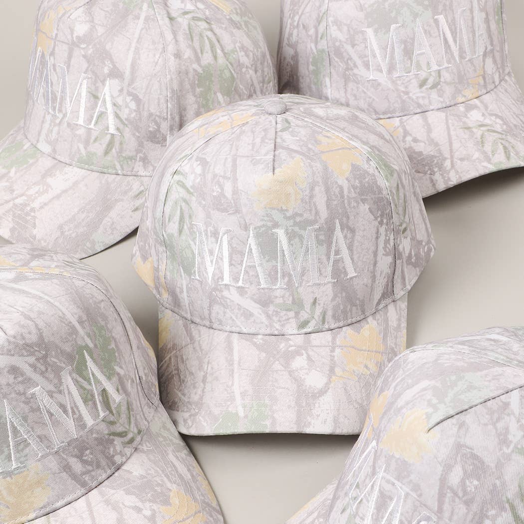 MAMA Letter Embroidery Nature Camo Trucker Hat: BEIGE CAMO, ONE SIZE