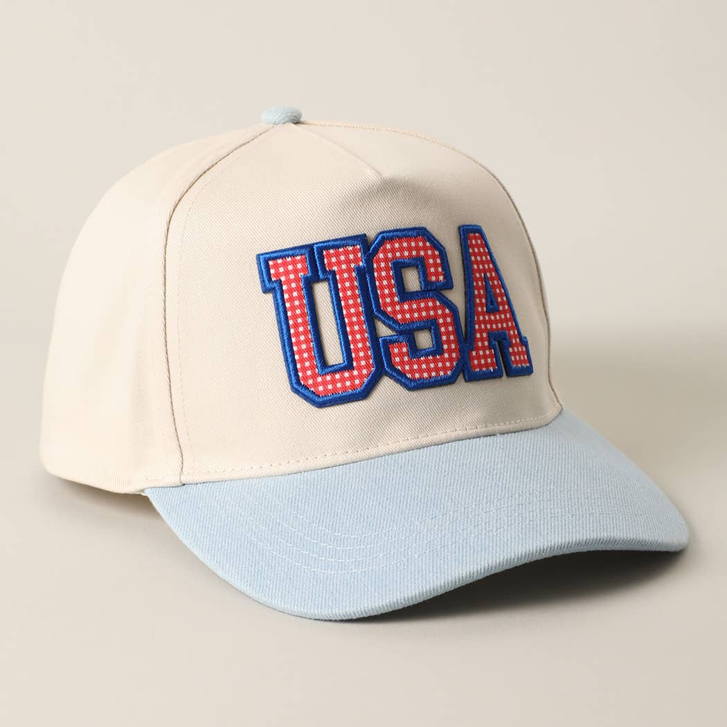 USA Flag Patch Denim Two-Tone Baseball Cap: RED