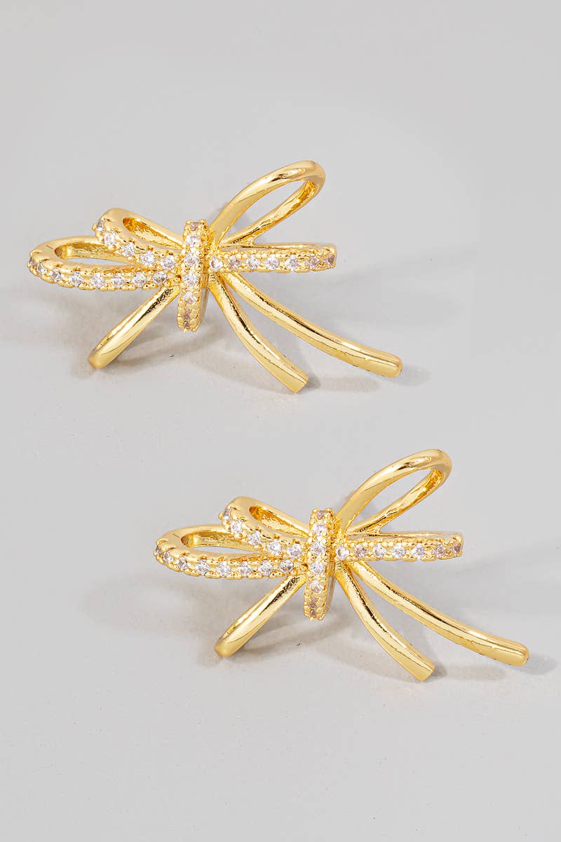 Mini Pave Ribbon Bow Stud Earrings: G