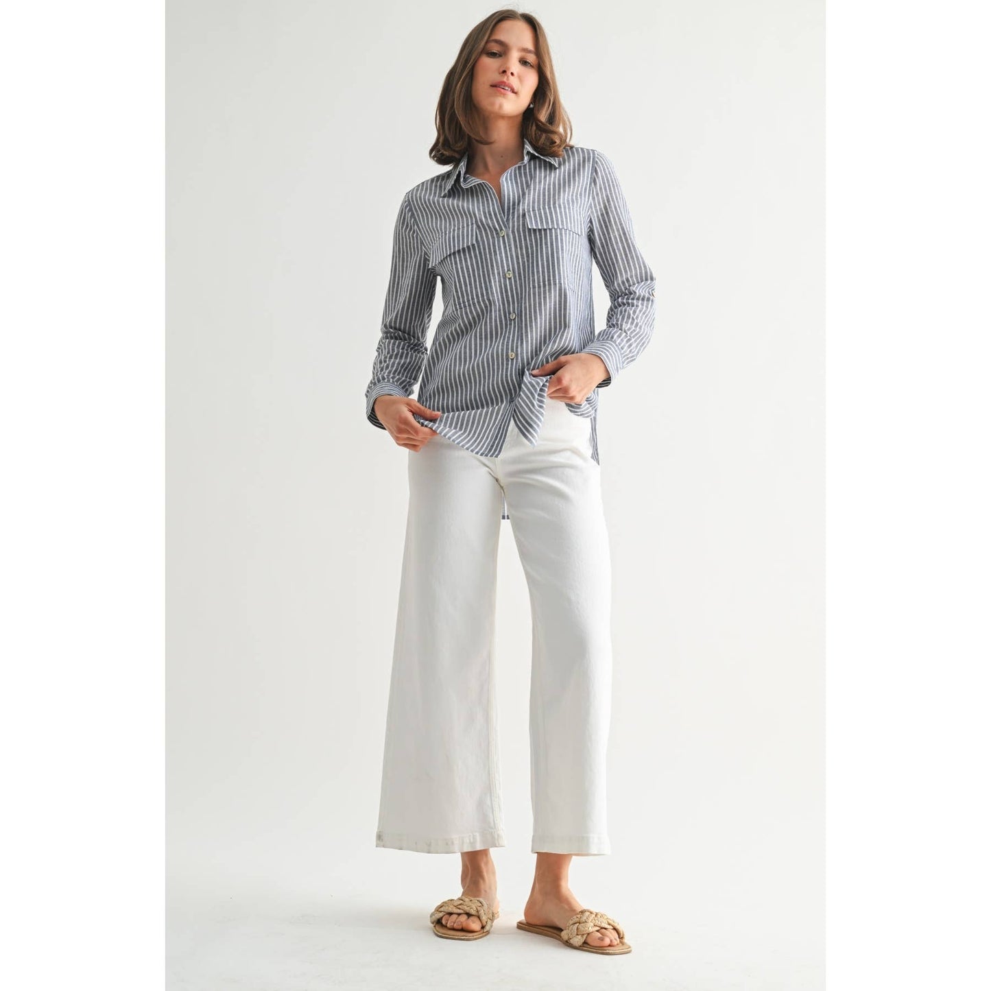 STRIPE 2POCKET SHIRTS: Navy, S-M-L(2-2-2)