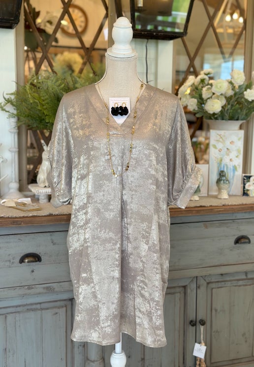 Metallic Dress with Pockets-Curvy