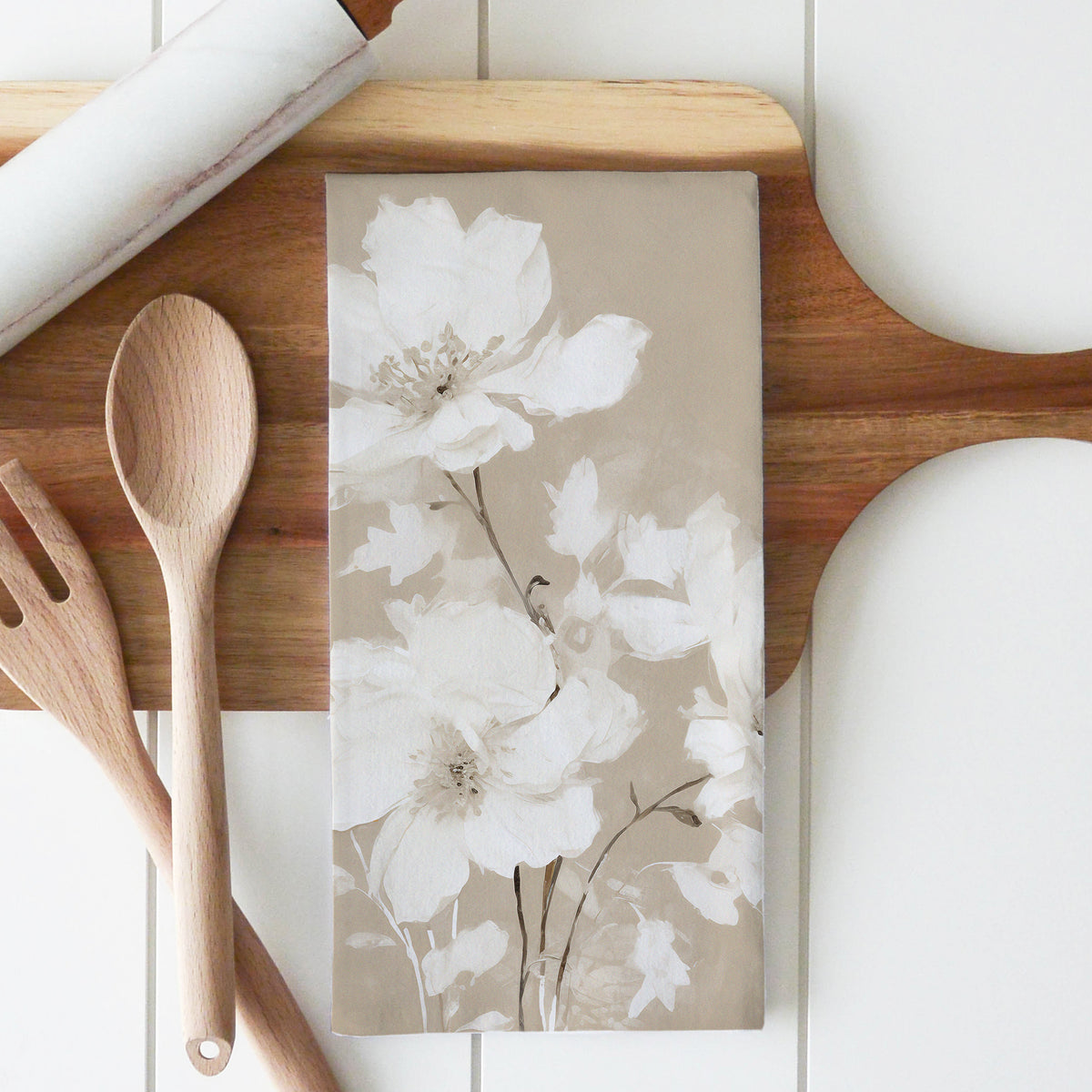 Neutral Floral Kitchen Tea Towel: Natural