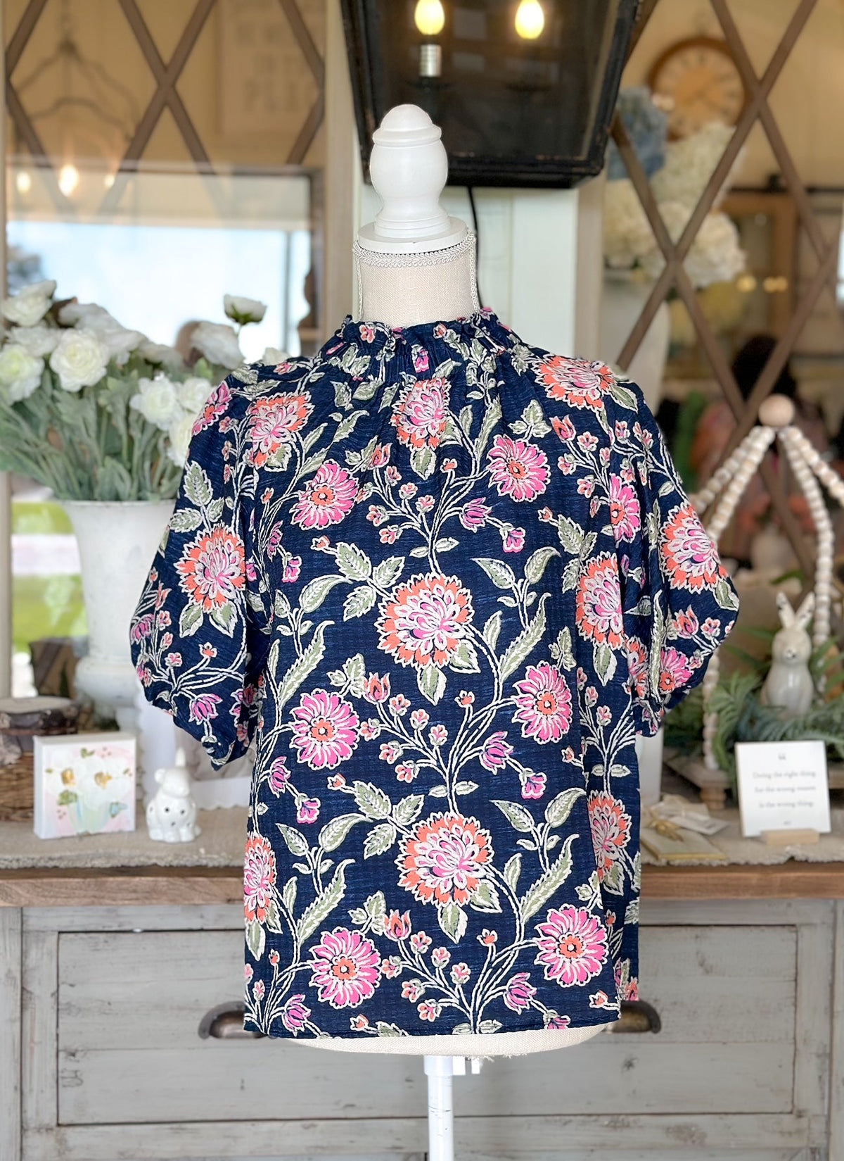 Puff Sleeve Flower Print Top
