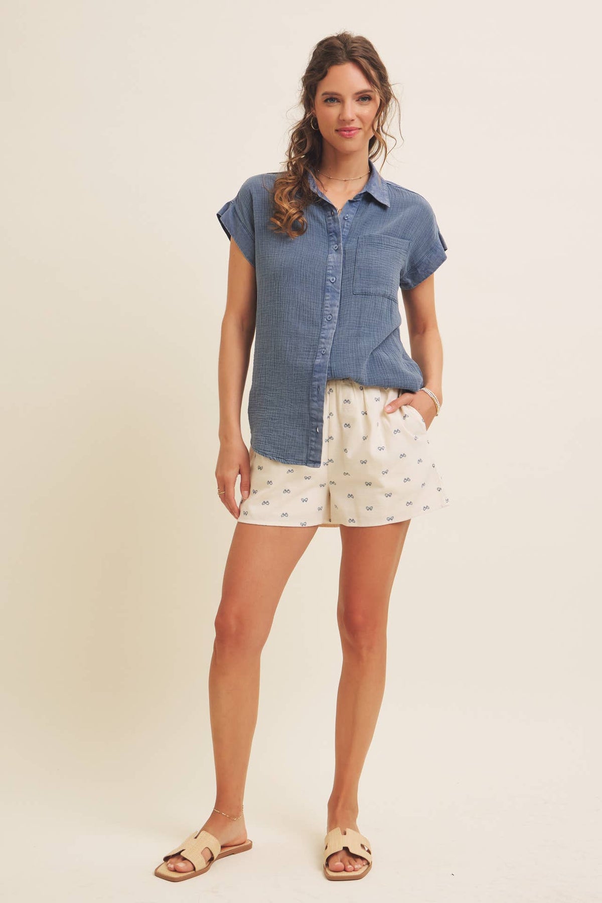 Vintage Blue Soft Cotton Gauze Button down