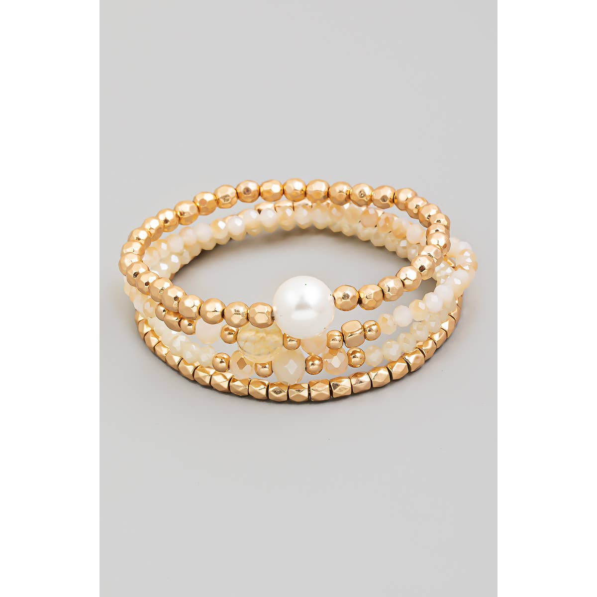 Pearl Charm Mixed Beaded Layered Bracelet Set: WGWHT