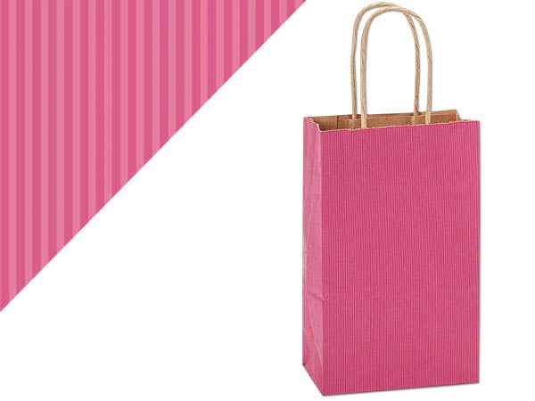 Recycled Shadow Stripe Kraft Paper Retail Shopping Bags: French Blue, 25 Pack, Vogue 16x6x13"