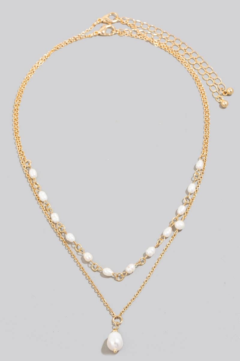 Layered Pearl Charm Station Beaded Necklace: G