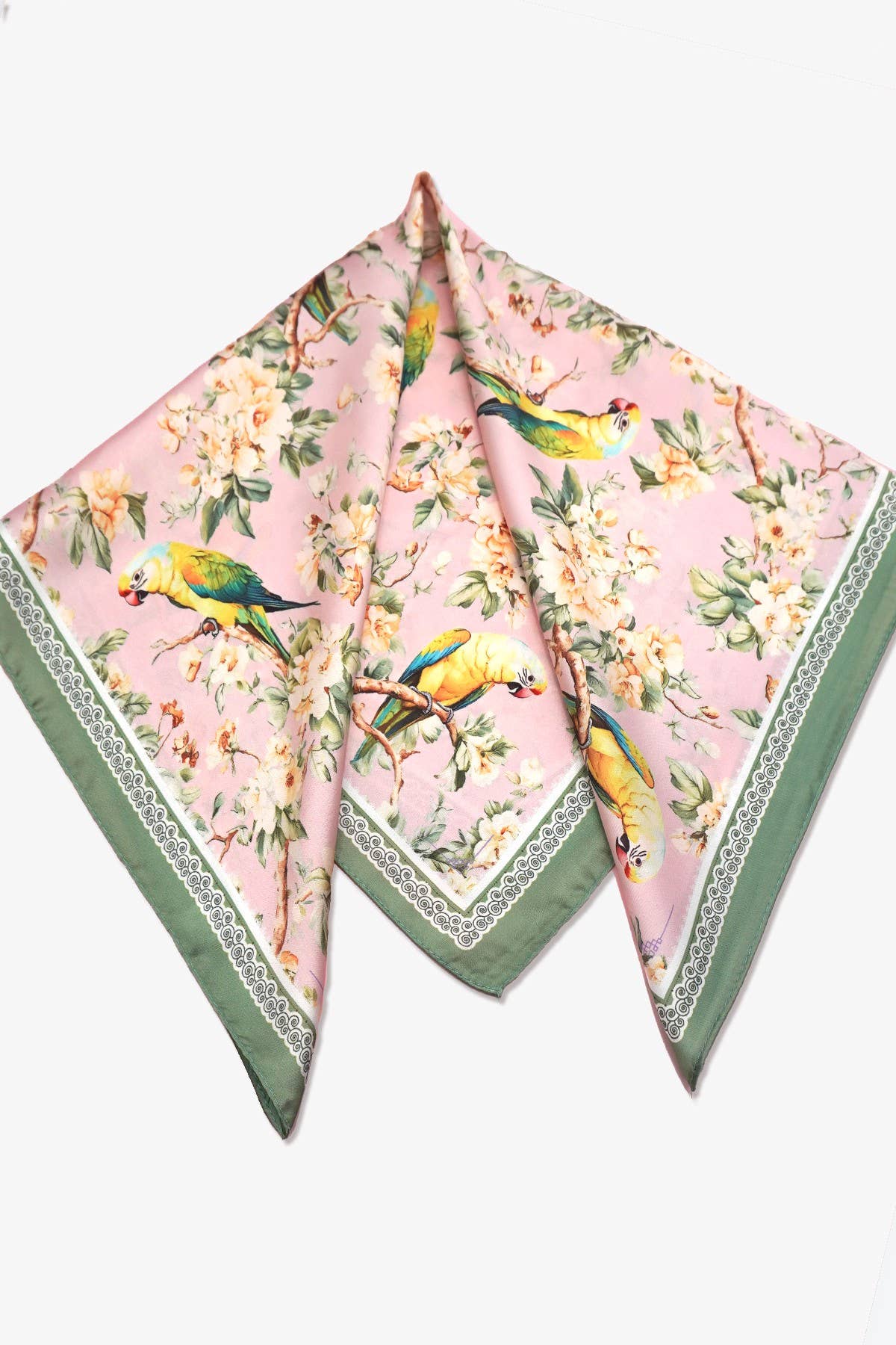 Floral Bird Print Silky Bandana Scarf