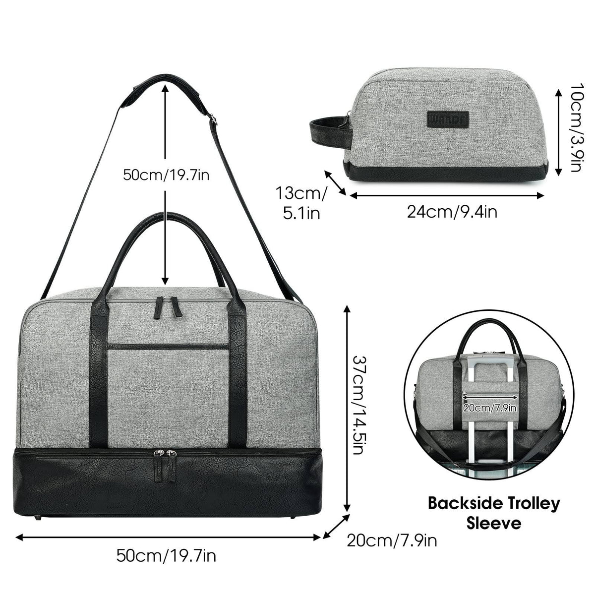 WANDF Large Carry on Canvas Duffel Bag for Travel Business: Blue Strips