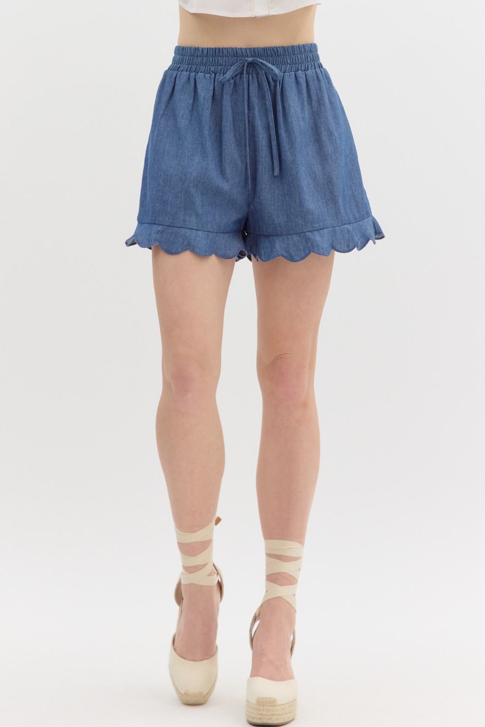 Chambray high waist Scallop shorts