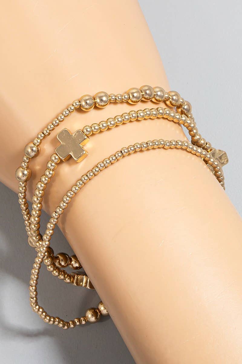 Mini Metallic Cross Charms Beaded Bracelet Set