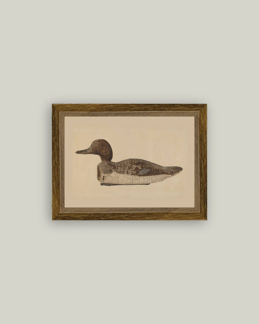 Wooden Duck Decoy Framed Antique Art: 6x4
