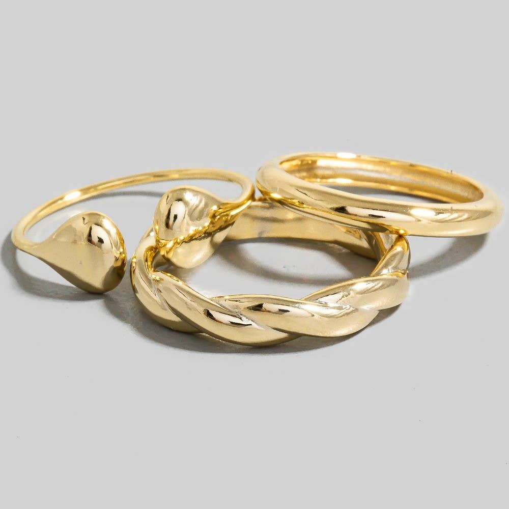 Mixed Dainty 3Pc Band Rings Set: GD