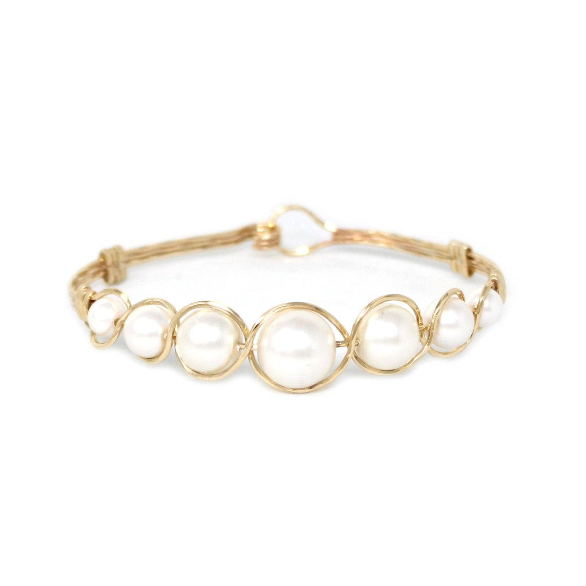 Gold Wire Wrapped with Graduated Pearl Hinged Bracelet