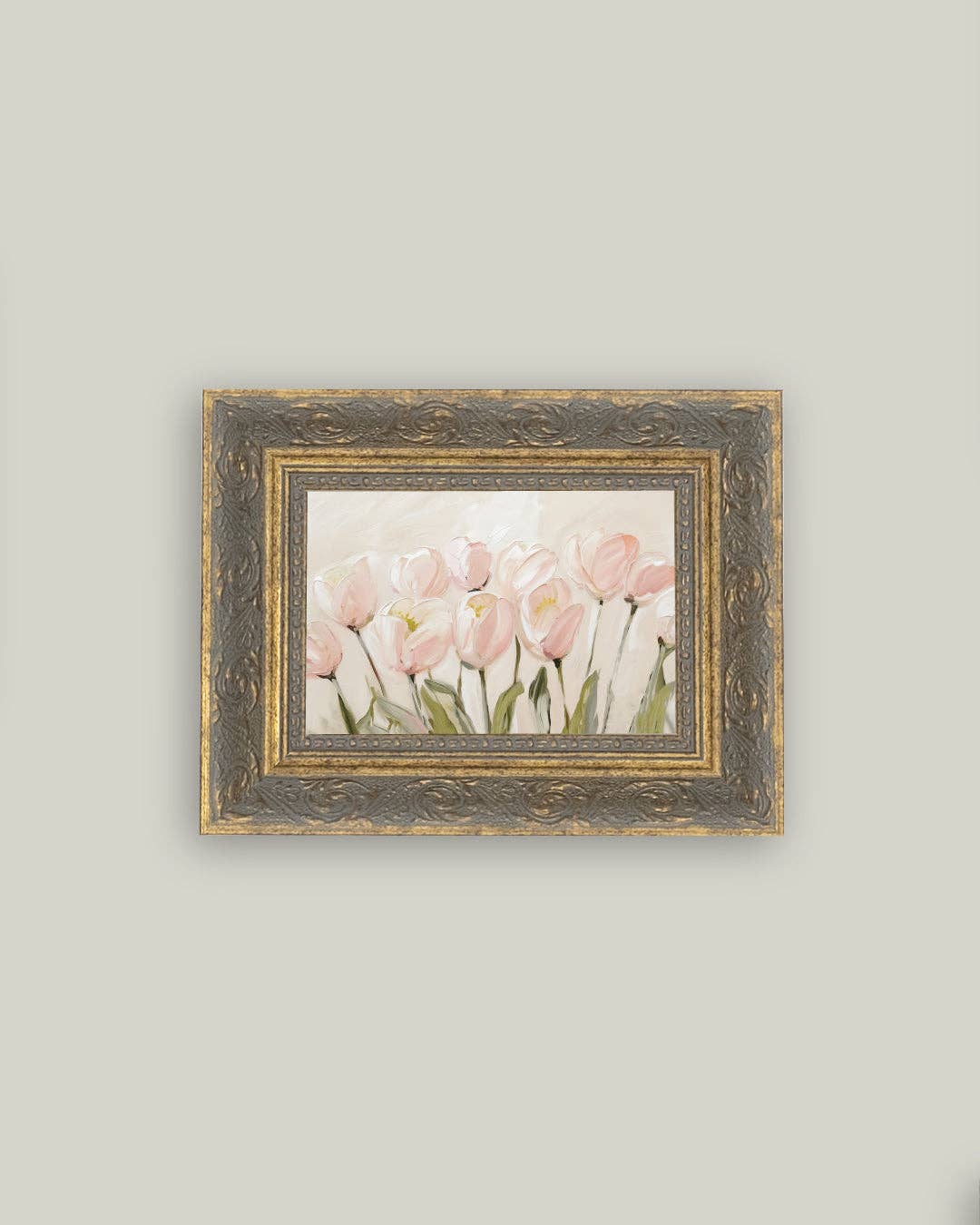 Pink Tulips Gold Antique Frame: 7x5