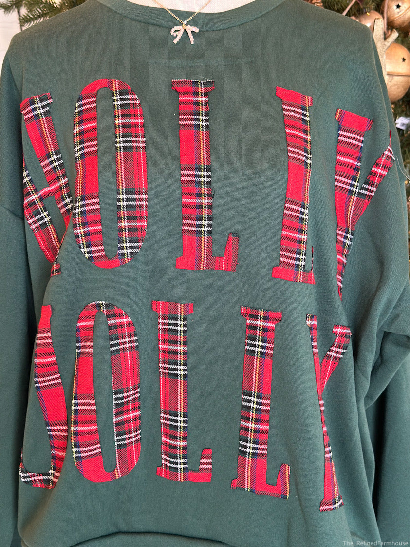 Plaid Holly Jolly Lettering Christmas Sweatshirt