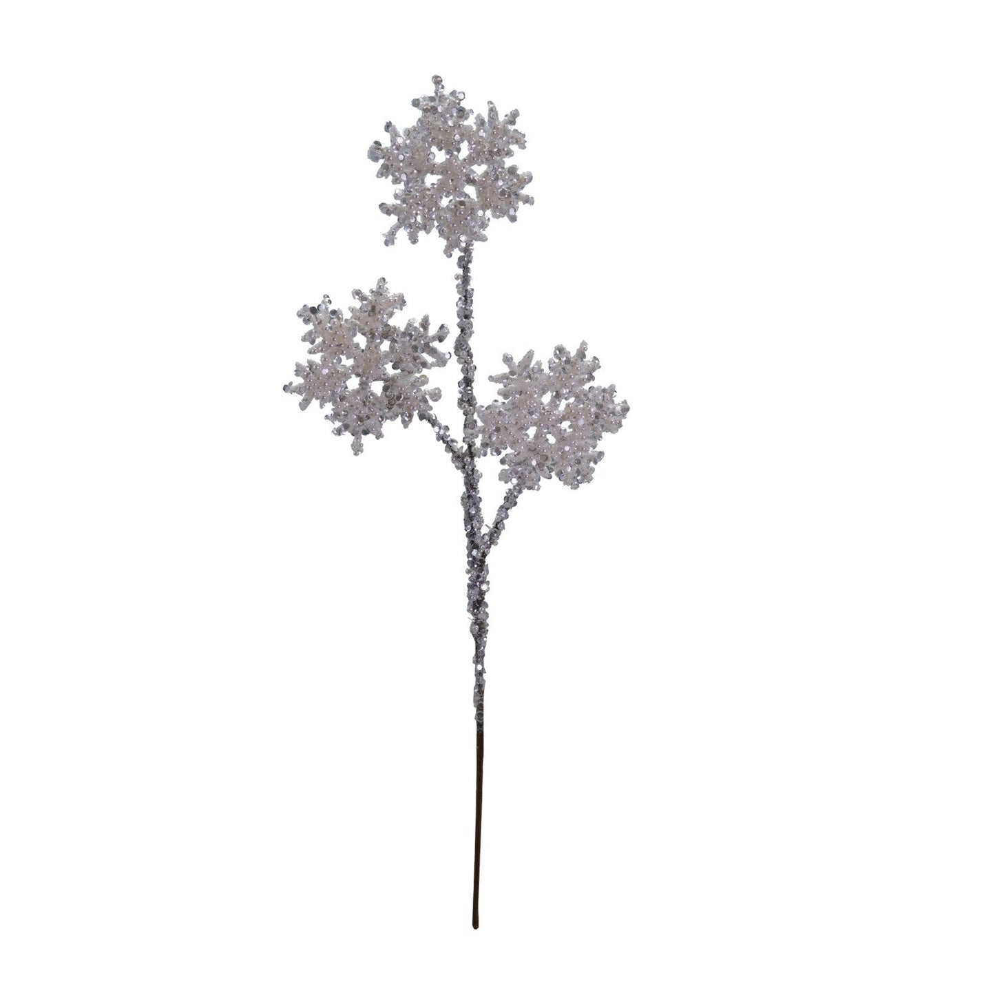 Snowflake Stem with Glitter & Faux Pearls, Ice Finish | 24"H
