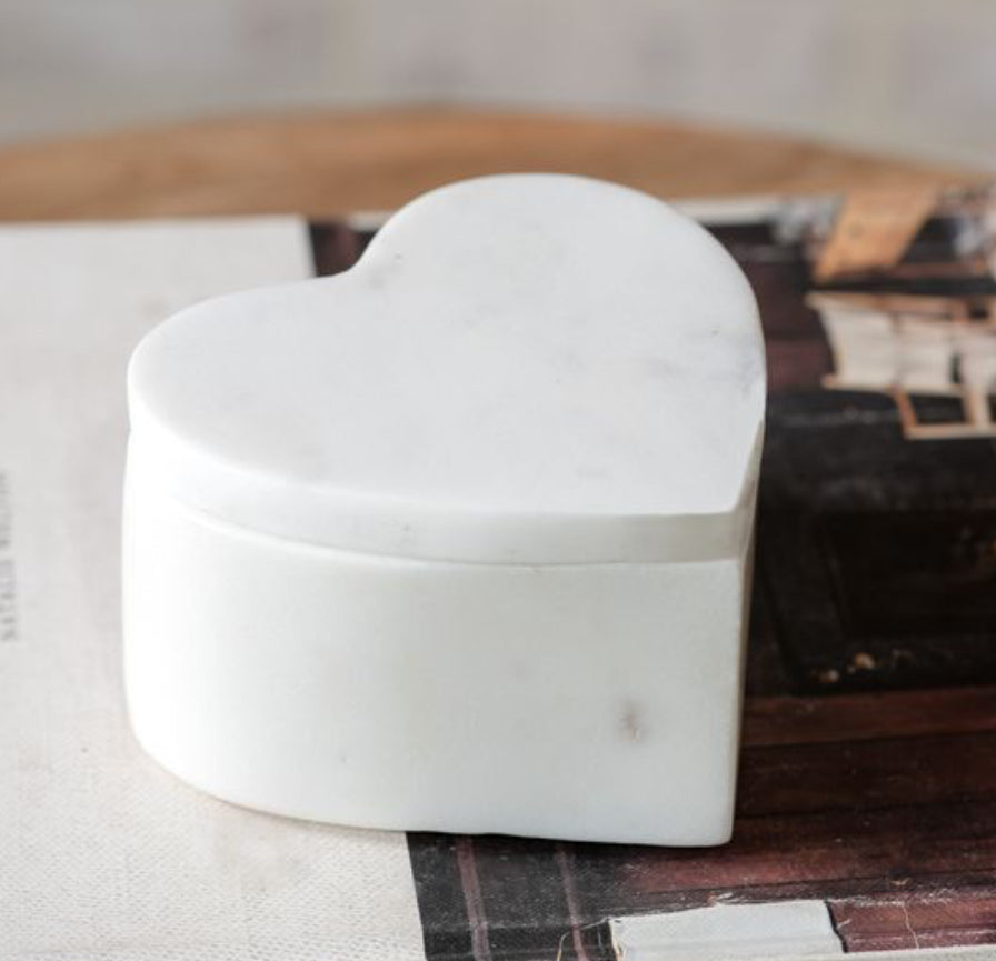 White Marble Heart Box