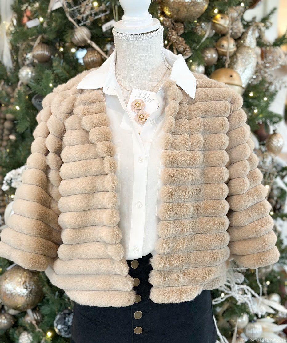 Taupe Half Sleeve Faux Fur Jacket