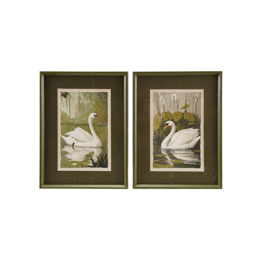 Wood Framed Glass Wall Decor with Swan & Mat, 2 Styles