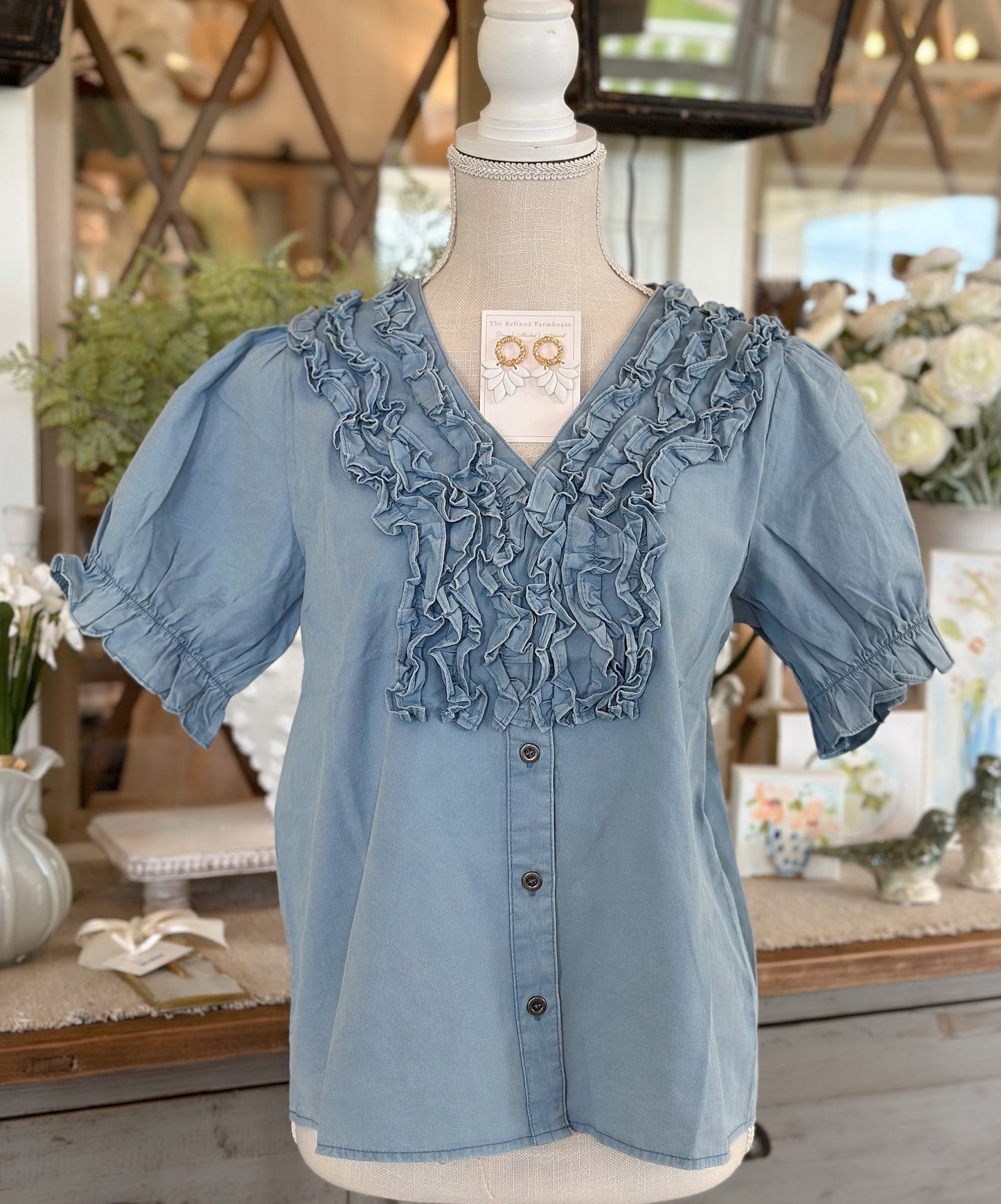 Denim Washing Cotton Top with Scrunchie