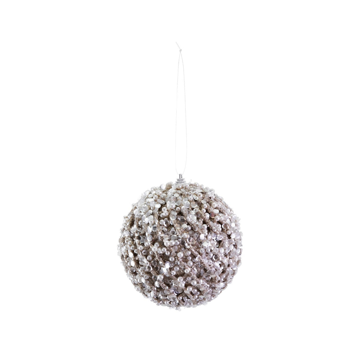 Foam Ball Ornament with Faux Pearls & Beads | Champagne Glitter Finish
