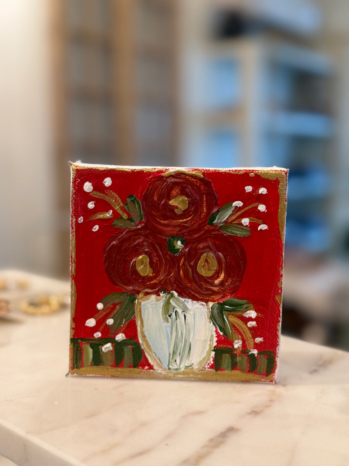 4x4 Hand painted Flowers - red