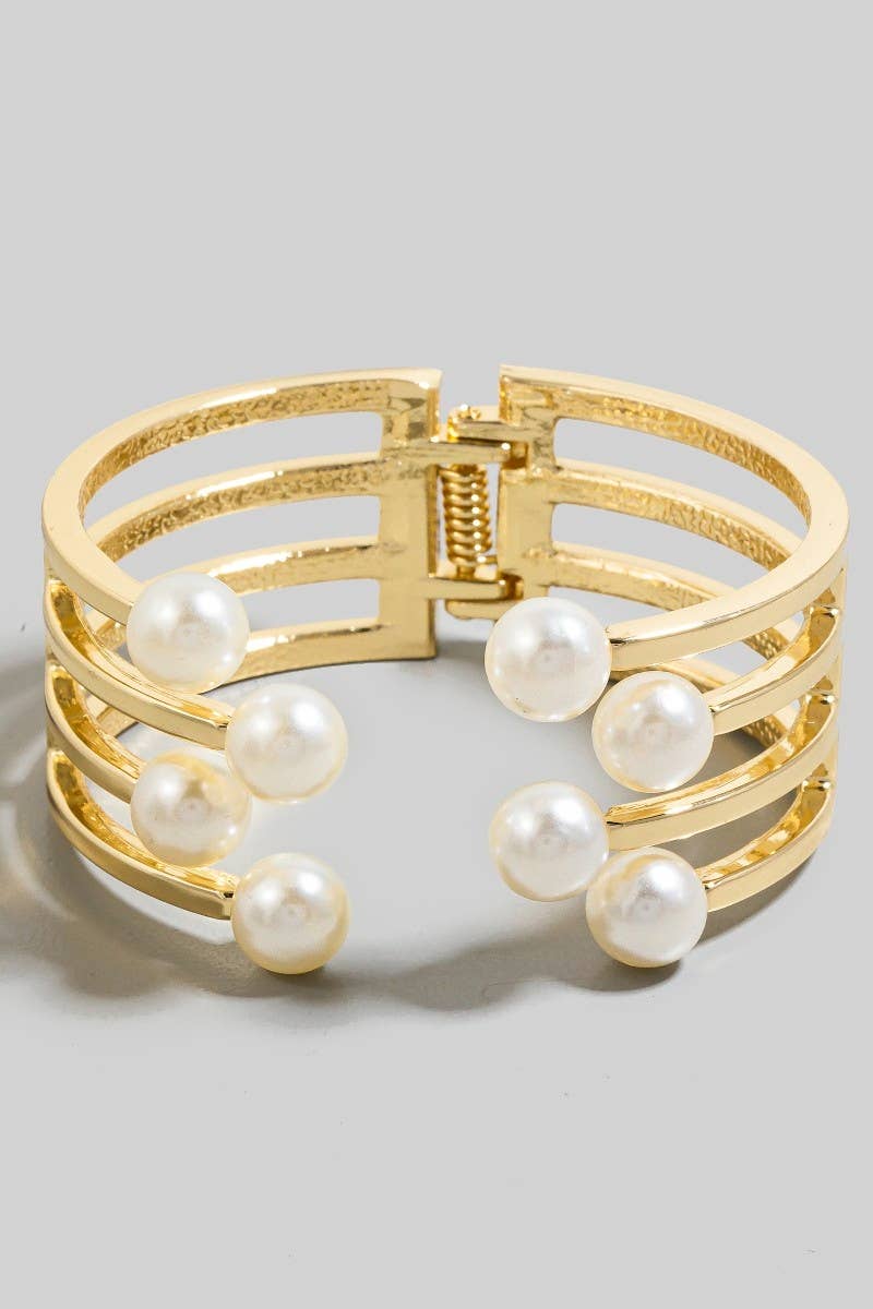 Pearl Beaded Edge Wide Cuff Bracelet