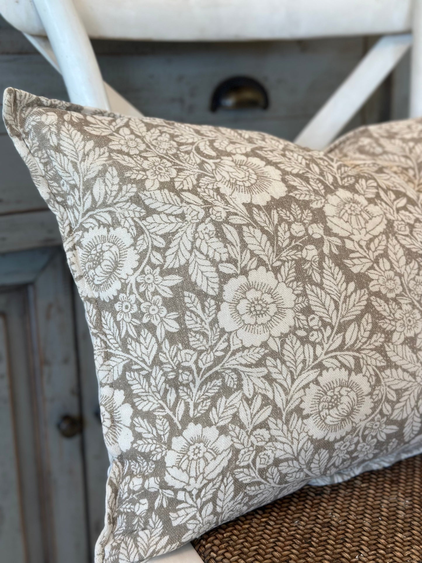 Beige Floral & Leaf Floral Pillow
