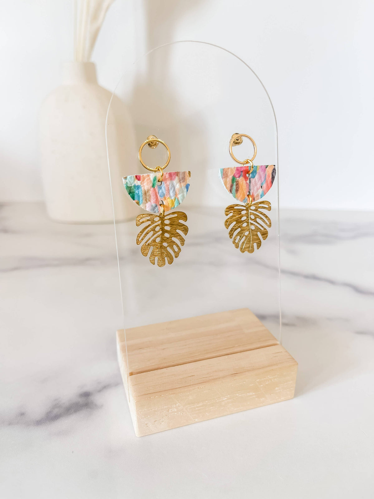 Palmer mini leather earring  {confetti}