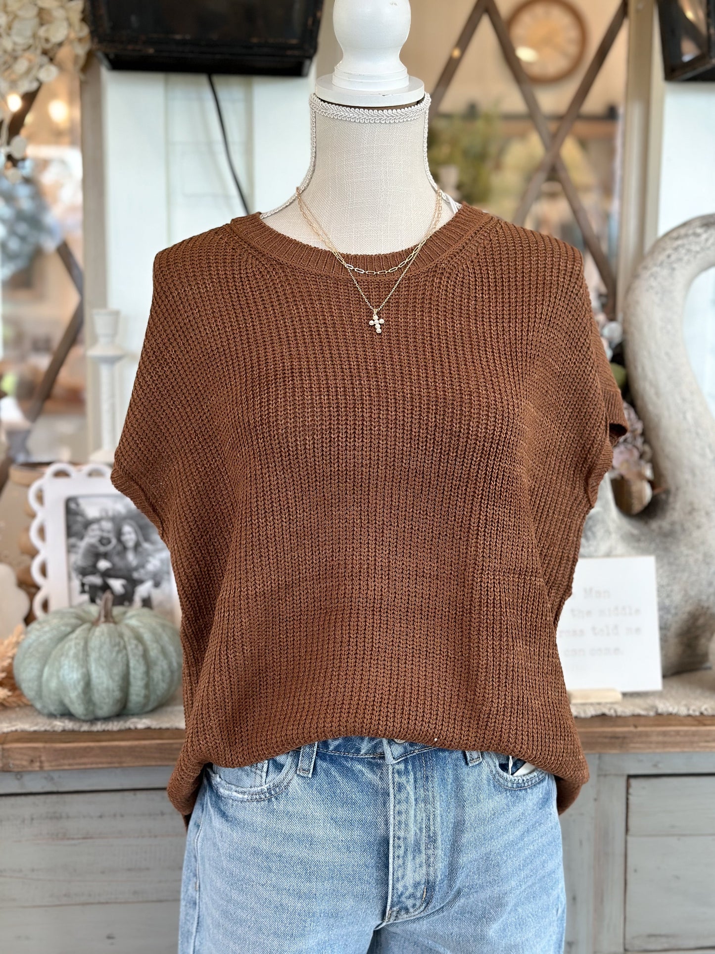 Lightweight Loose Fit Sweater Dolman Top - Coffee