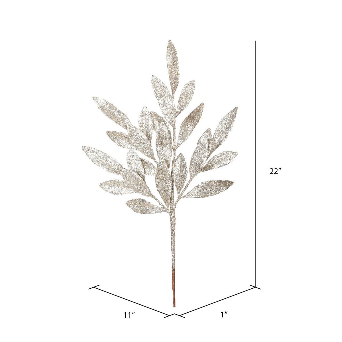 Vickerman 22" Champagne Glit BayLeaf Spray 12/Bg: Champagne, Plastic, 22"