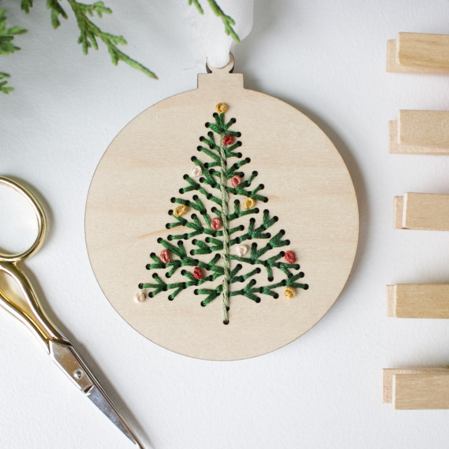 Christmas Tree Ornament Embroidery Kit – Holiday DIY Craft: Boxed
