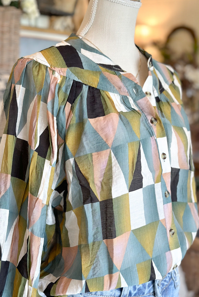 Geometric Print Long Sleeve Top