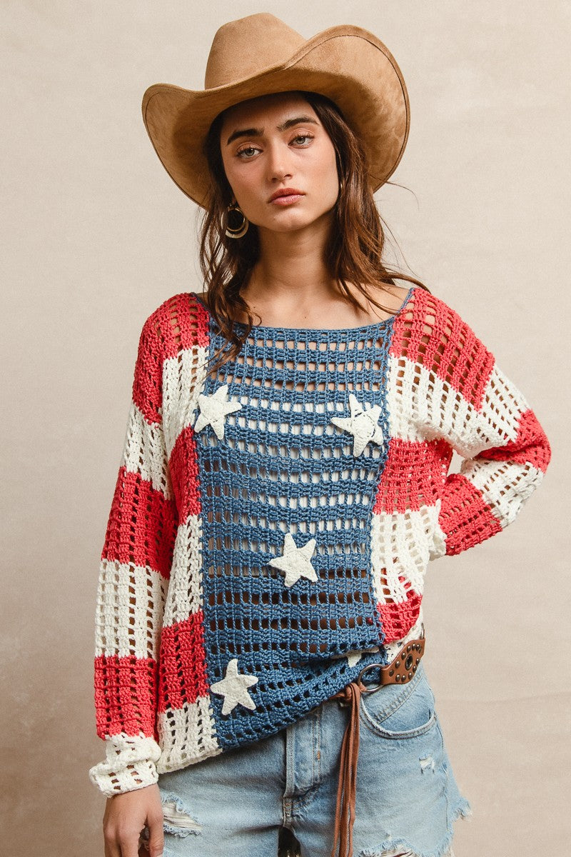 Crochet Star Patches American Flag Top
