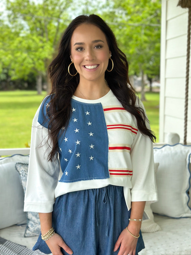 American Flag Patch Top