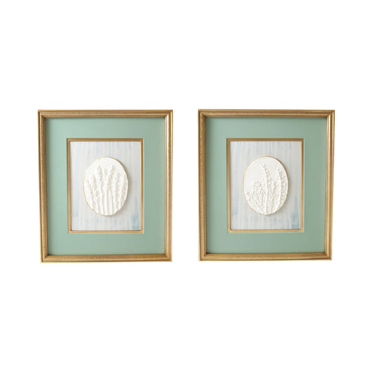 Wood Framed Wall Décor w/ Embossed Resin Botanicals, Gold Finish & Multi Color, 2 Styles
