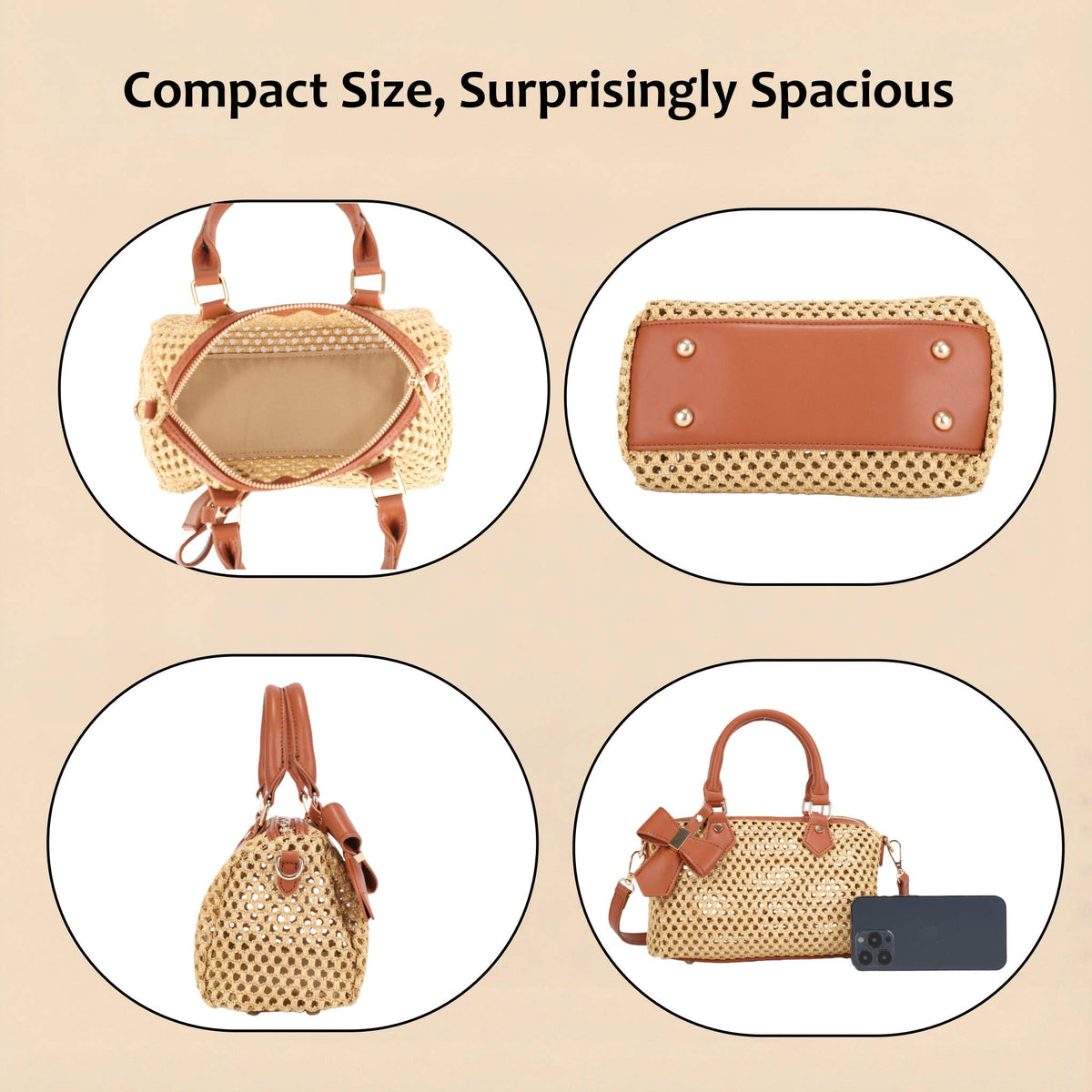 Mira Mini Straw Top Handle Crossbody Bag – Brown