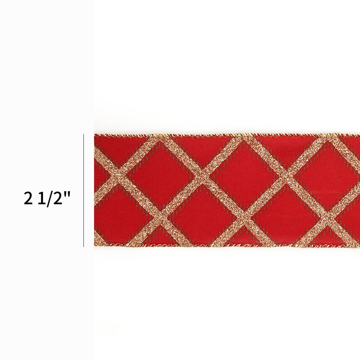 2 1/2" Holiday Wired Ribbon | "Diamond Pattern" Berry/Gold | 10 Yard Roll