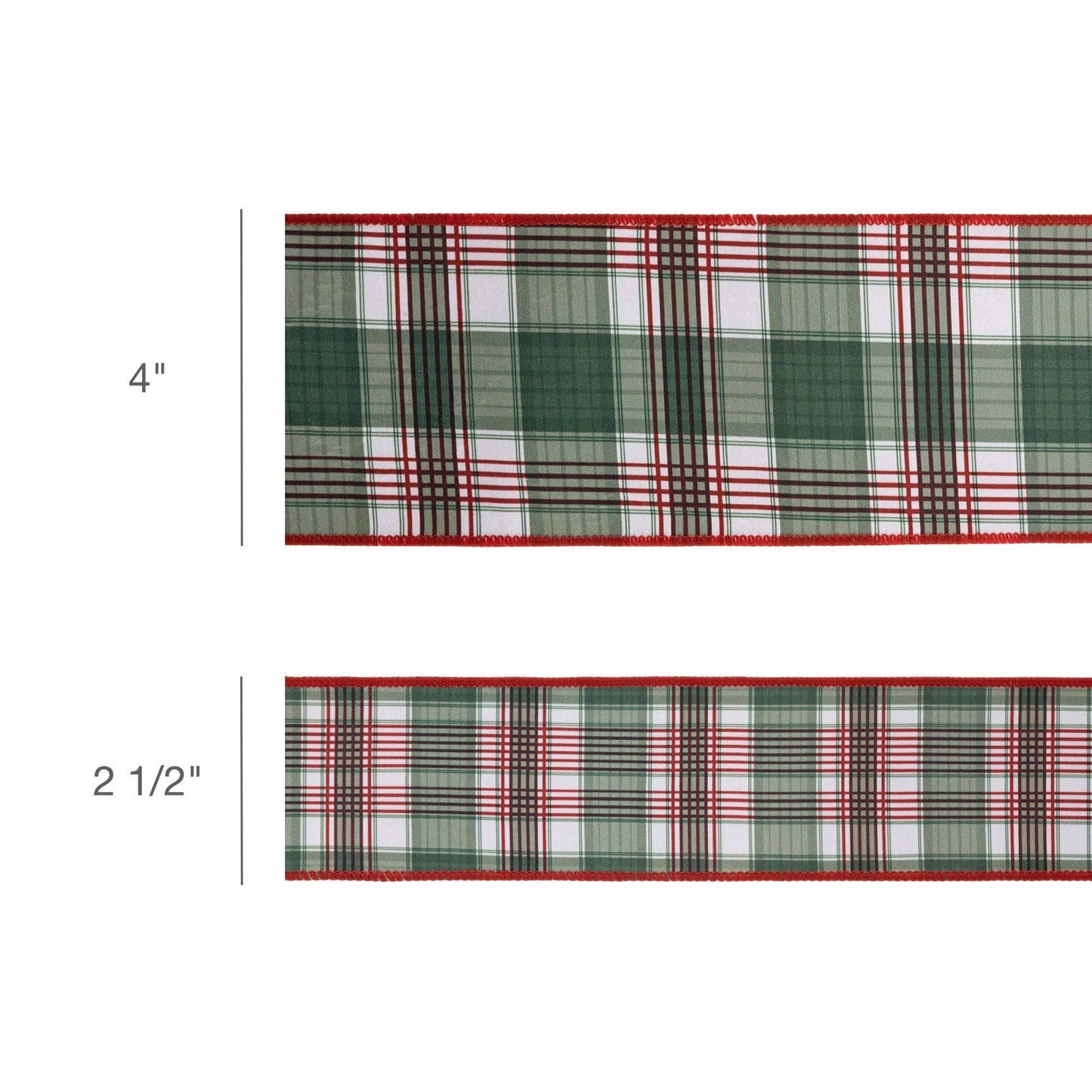 4" Wired Reversible Dupioni Red/Green Plaid 10 Yard Roll