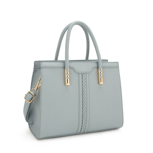 Suzie Braided Satchel Bag – Light Blue Gray