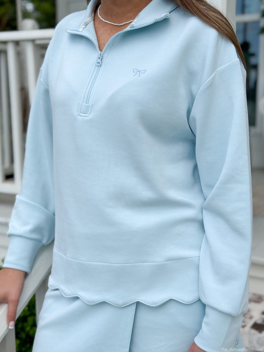 The Waverly Scallop Pullover-Blue