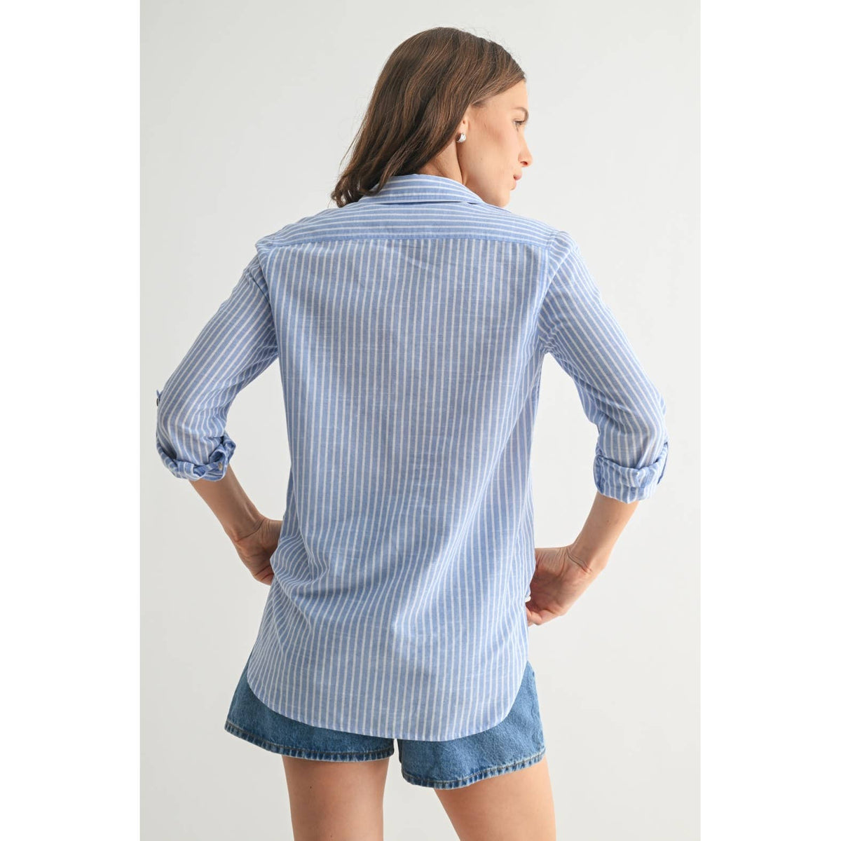 STRIPE 2POCKET SHIRTS: Navy, S-M-L(2-2-2)