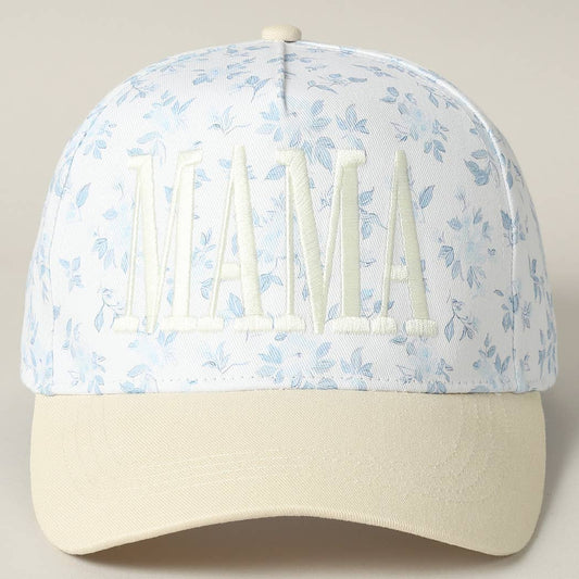 MAMA Embroidered Flower PatternTrucker Hat: WHITE/BEIGE, ONE SIZE