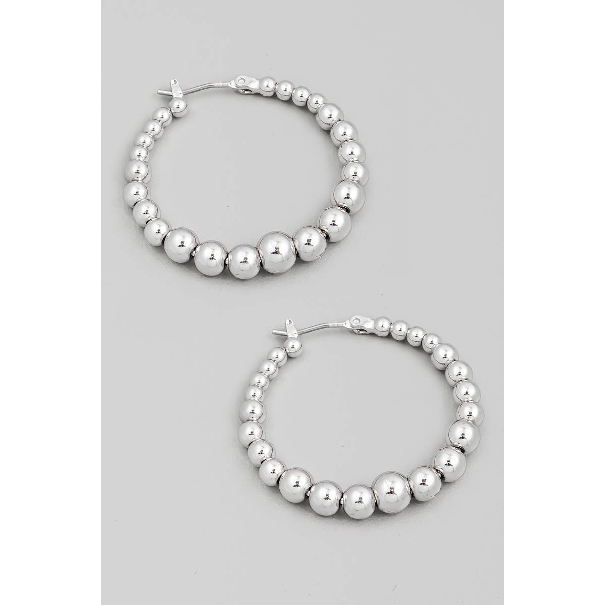 Metallic Ball Beaded Hoop Earrings: S