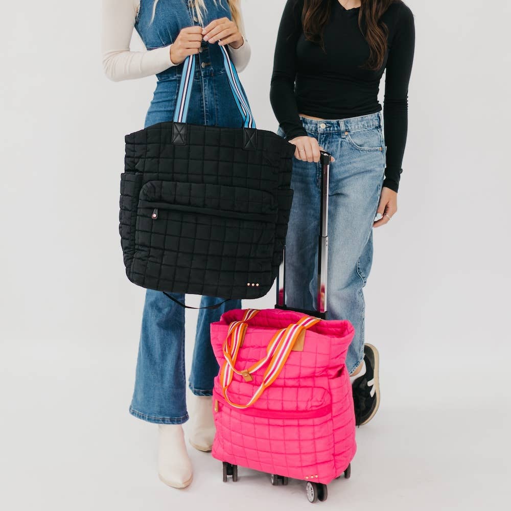 Tenley Quilted Tote Roller Bag: Black