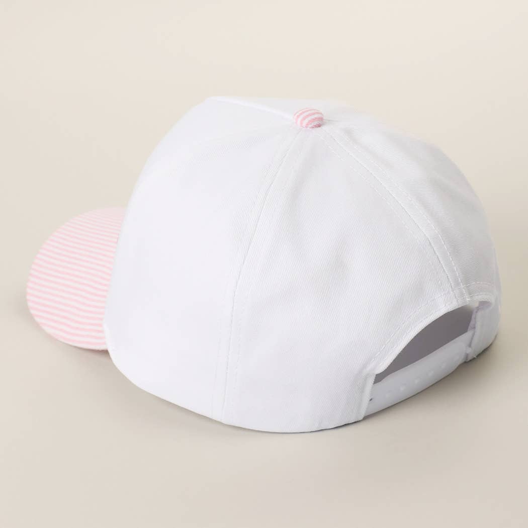 MAMA Gingham Embroidered Patch Stripe Brim Trucker Hat
: PINK, One Size