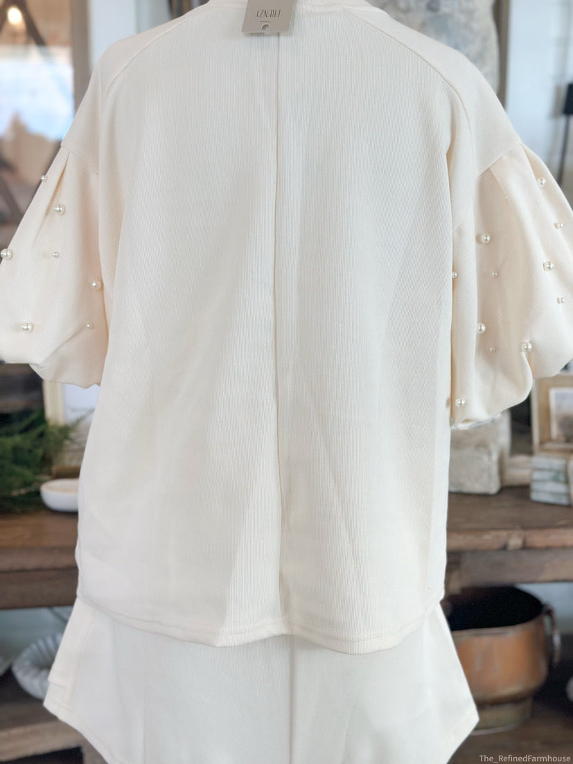 Cream Pearl knit short set