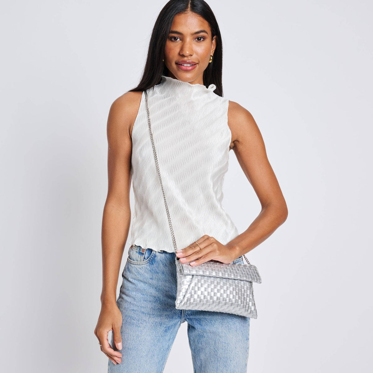 Priscilla Woven Clutch: Silver