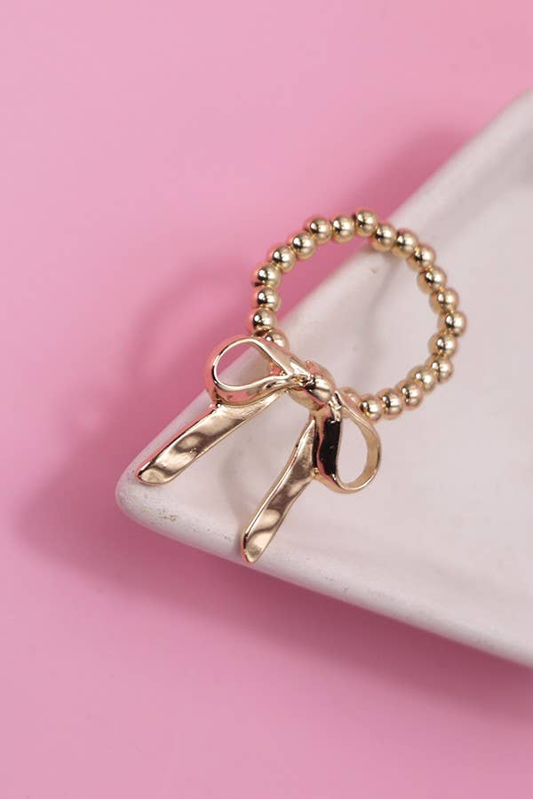 Gold Bow ribbon Stretchable ring
